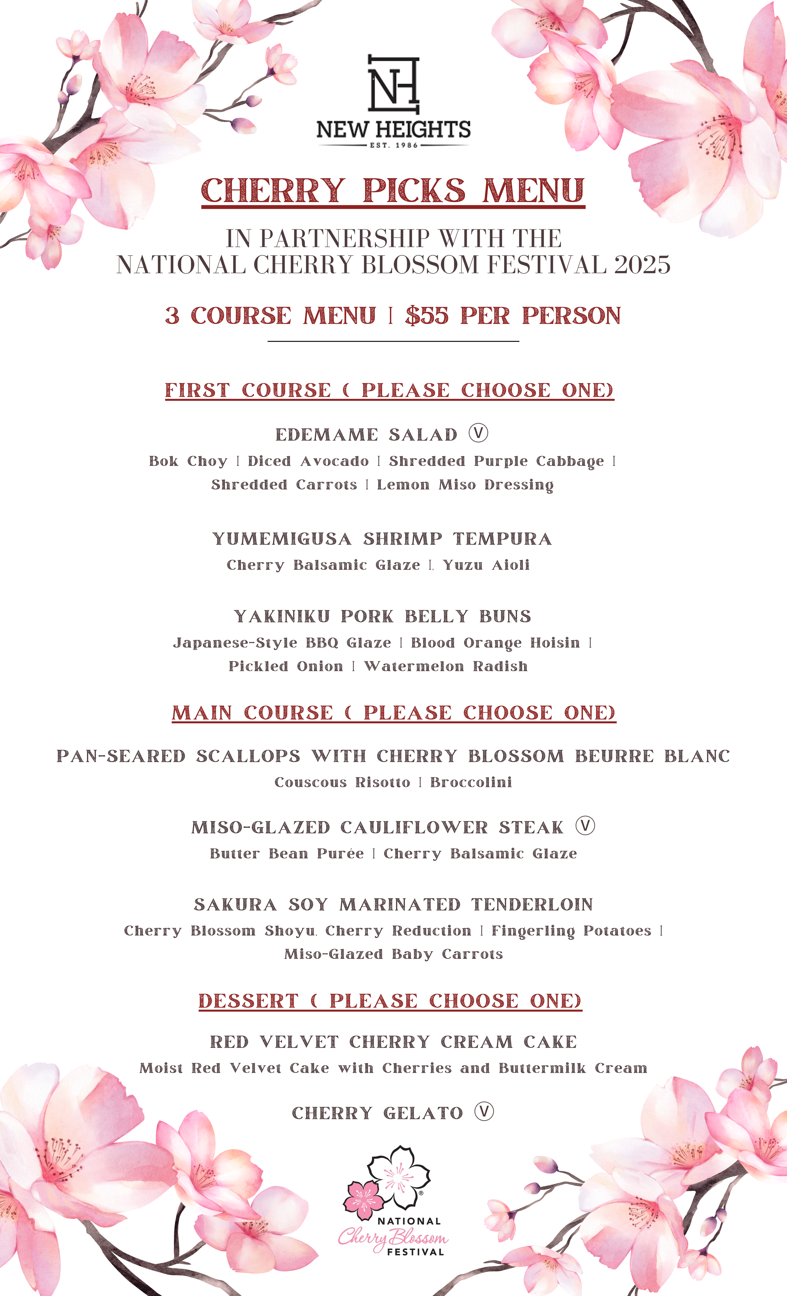 Cherry Blossom Menu 2025 — New Heights Restaurant
